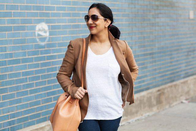 White shirt aviators red lipstick