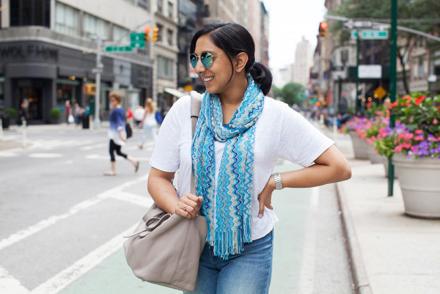 Blue scarf mirrored sunglasses