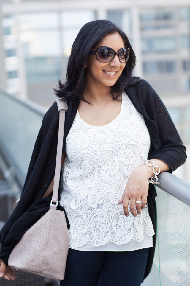 White Lace Top Black Shrug