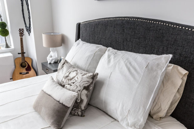 Target headboard West Elm bedding Rebecca Atwood pillows