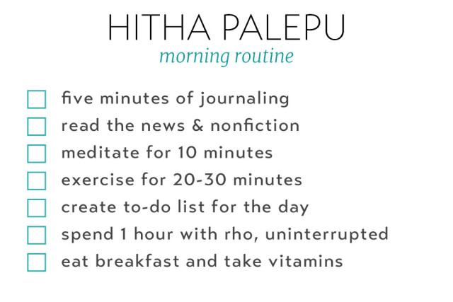 Hitha Palepu Morning Routine List