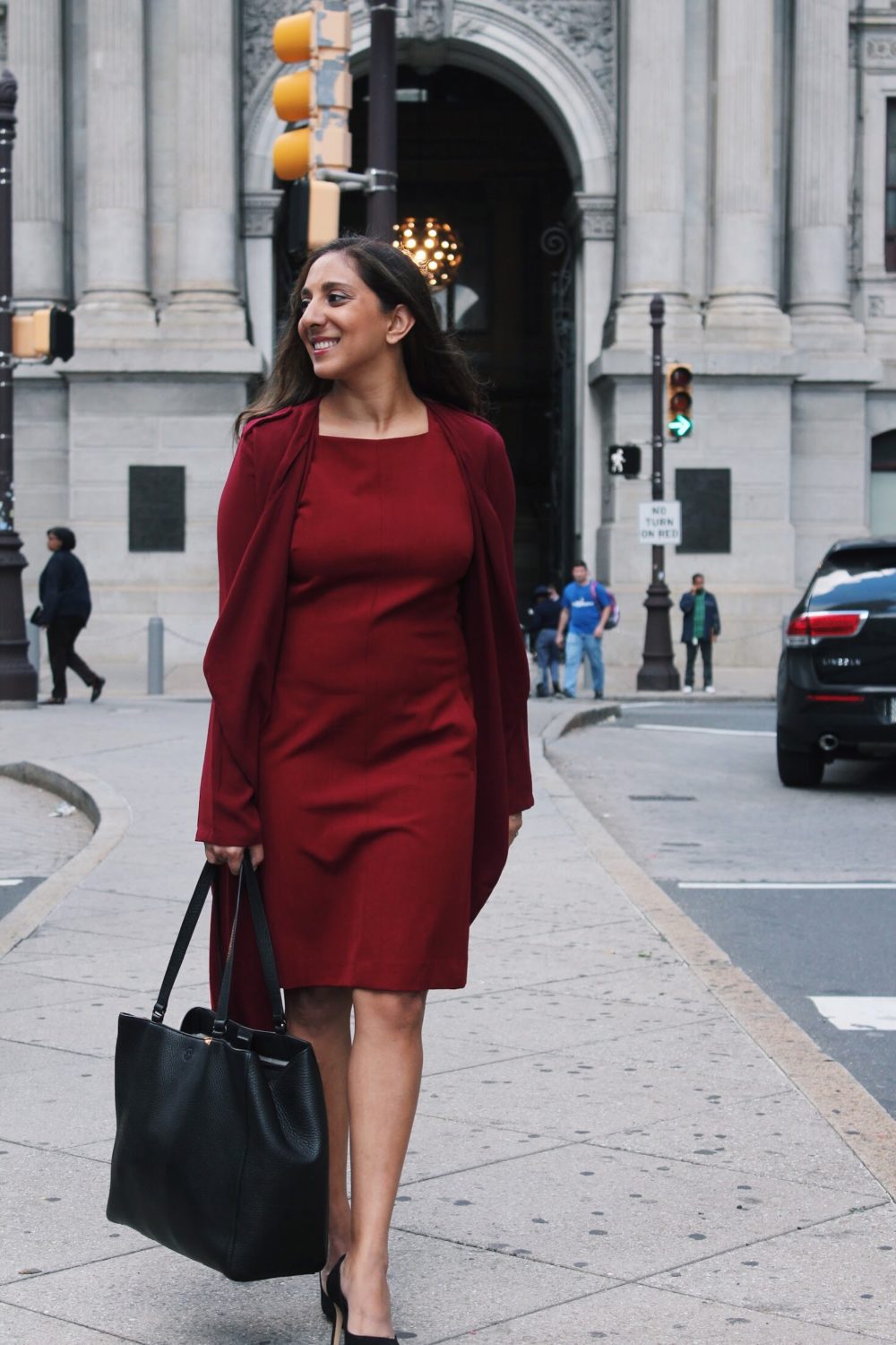 monochromatic red outfit